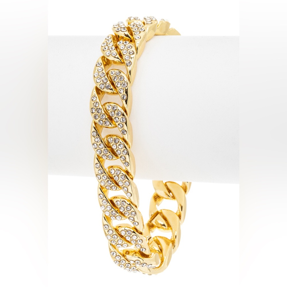 Gold Rhinestone Cuban Chain Bracelet